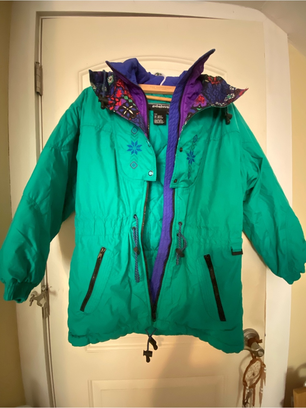 Edelweiss Teal Coat with Purple Accent Hood